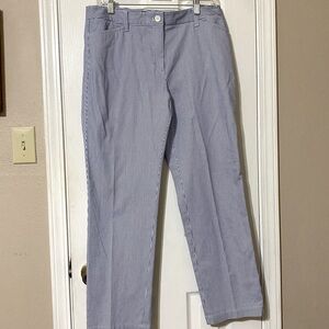 Talbots Stretch Cotton Chino Pants Size 10 Blue White Pinstripe Seersucker Style